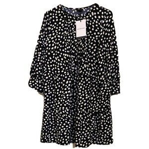 Who What Wear Women's Black & White 3/4 Sleeve Polka Dot Dress Size M- NEW